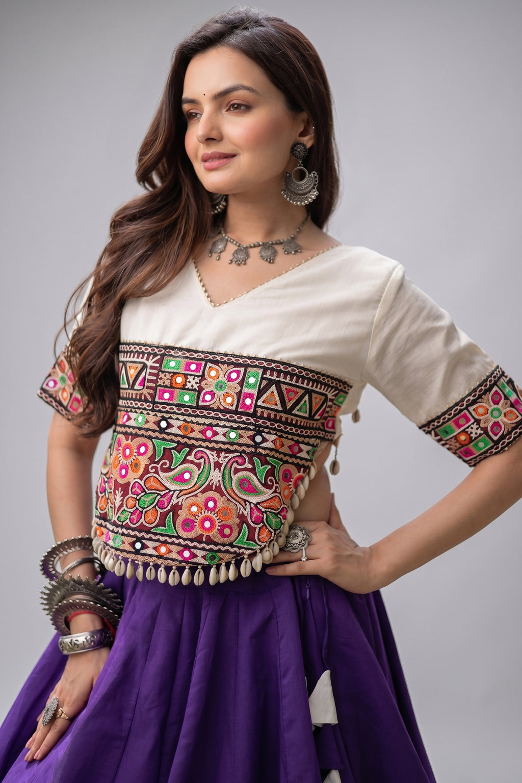 Black and Pink Art Silk Mirror Kachchi Worked Chaniya Choli