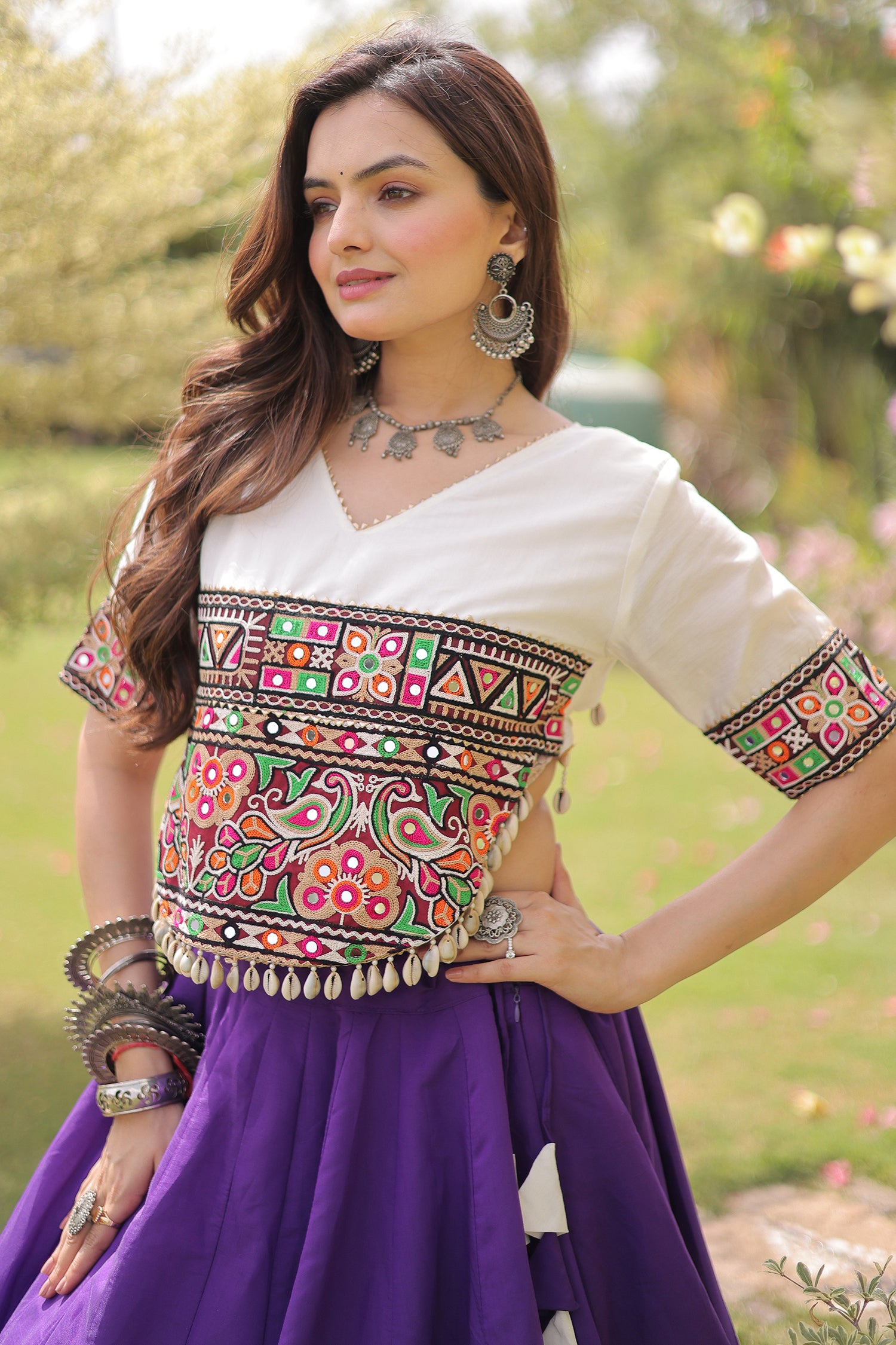Black and Pink Art Silk Mirror Kachchi Worked Chaniya Choli