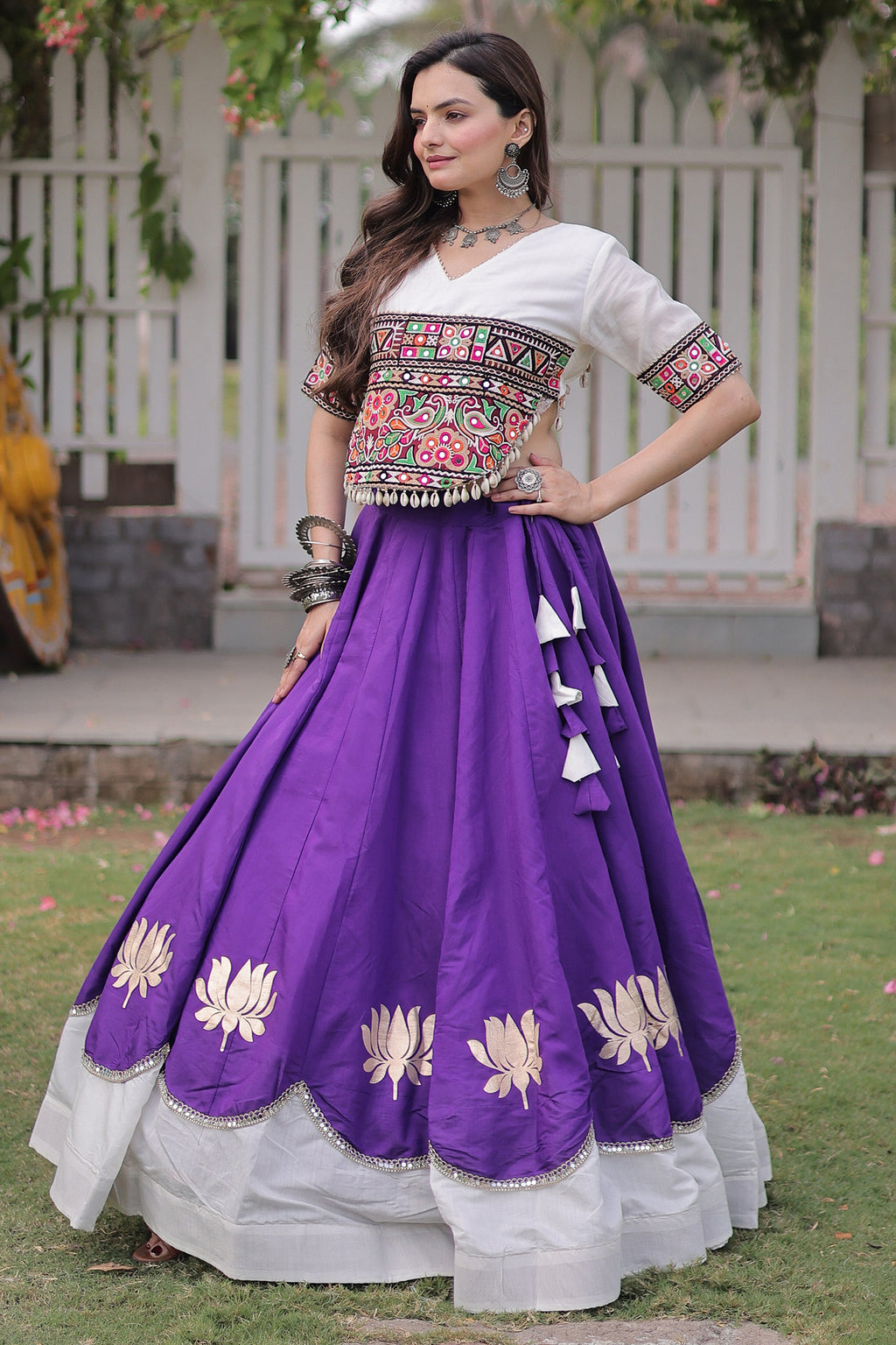 Black and Pink Art Silk Mirror Kachchi Worked Chaniya Choli