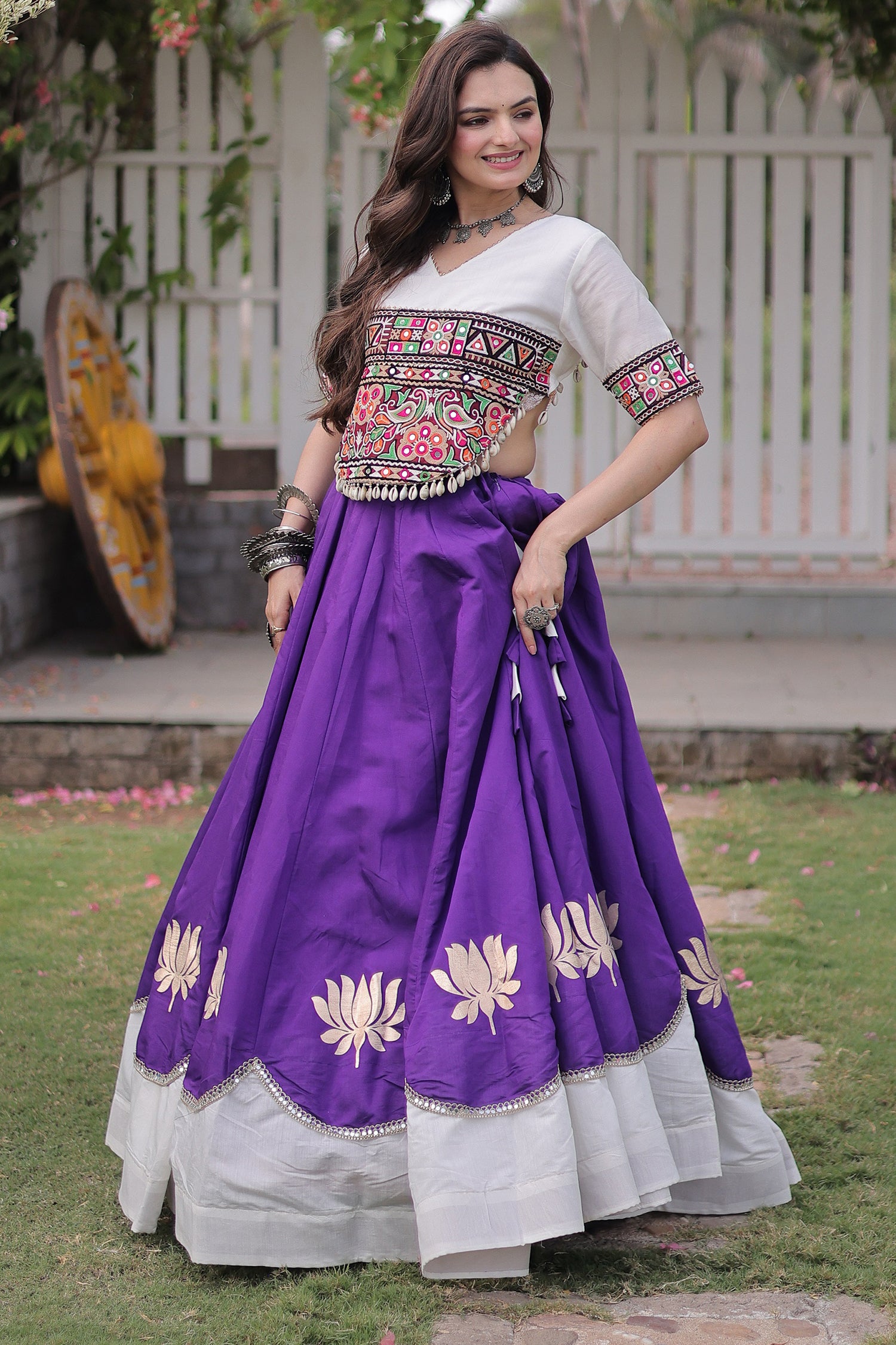 Black and Pink Art Silk Mirror Kachchi Worked Chaniya Choli