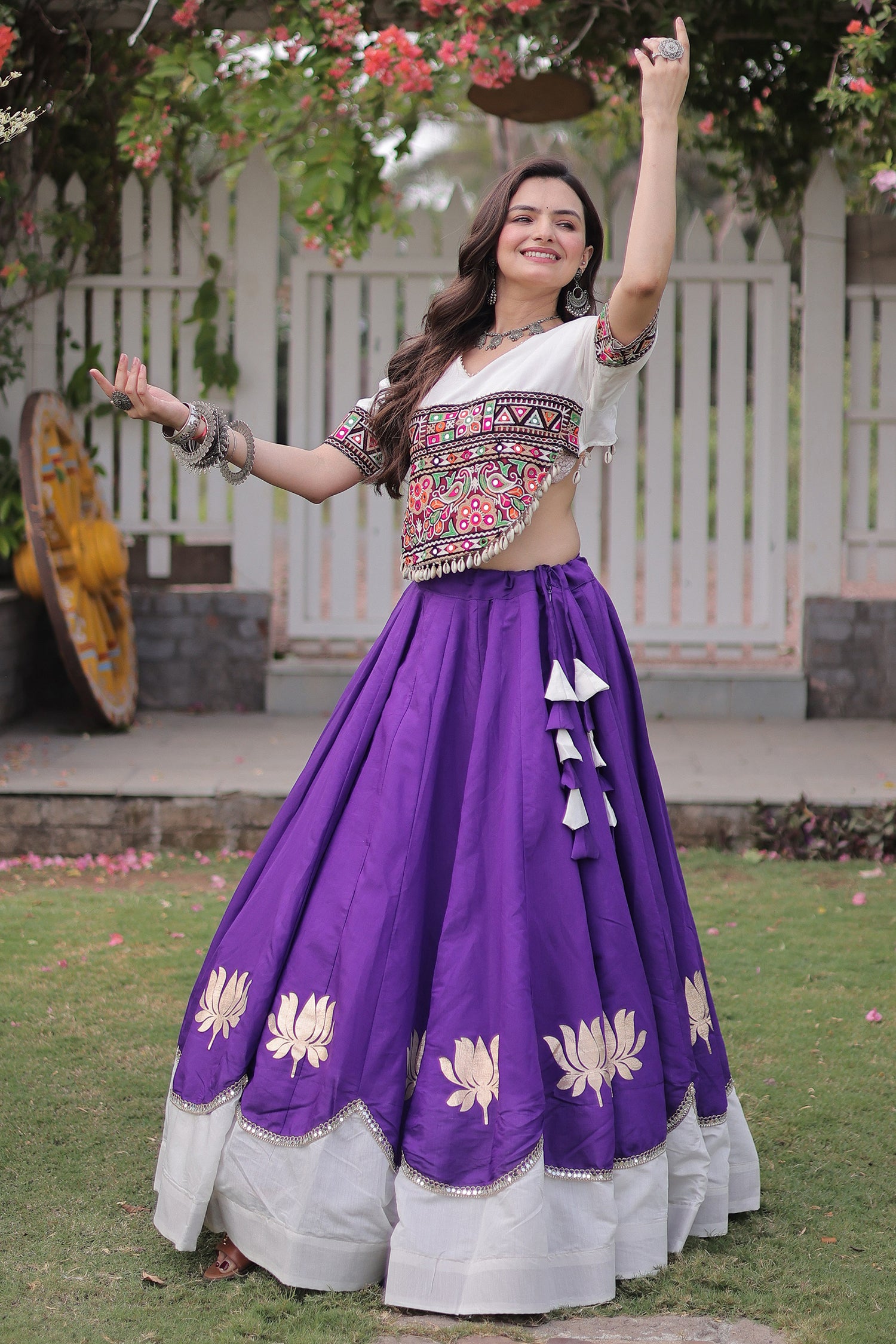 Black and Pink Art Silk Mirror Kachchi Worked Chaniya Choli