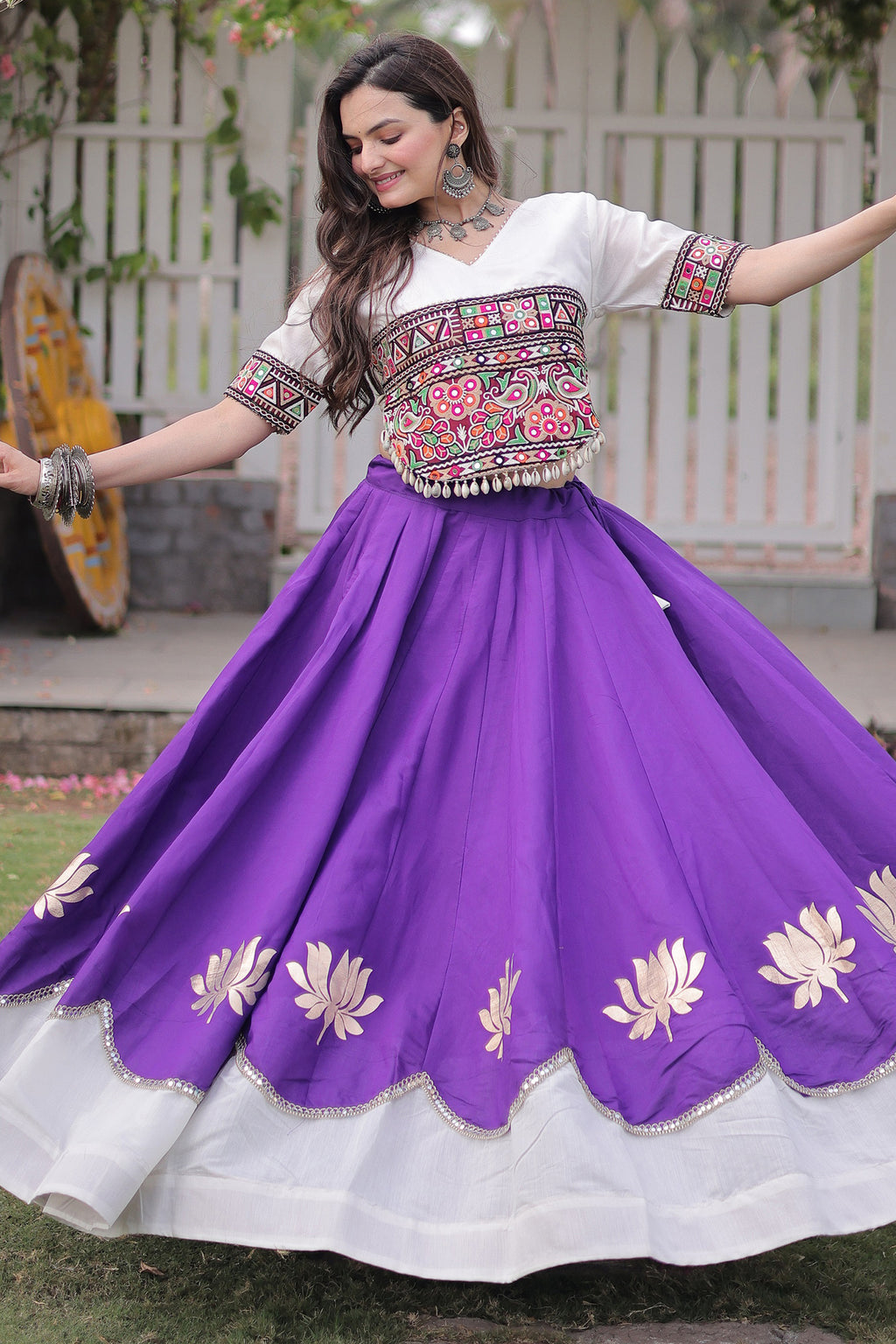 Black and Pink Art Silk Mirror Kachchi Worked Chaniya Choli