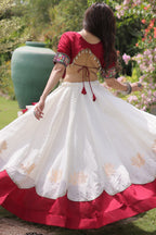 Off White and Maroon Art Silk Mirror Kachchi Worked Chaniya Choli