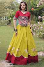 Yellow and Red Art Silk Kachchi Mirror Worked Chaniya Choli