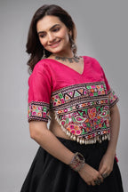 Black and Pink Art Silk Mirror Kachchi Worked Chaniya Choli