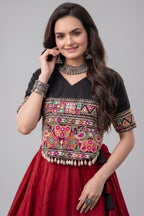 Maroon and Black Art Silk Mirror Kachchi Worked Chaniya Choli