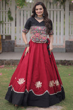 Maroon and Black Art Silk Mirror Kachchi Worked Chaniya Choli