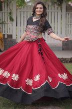 Maroon and Black Art Silk Mirror Kachchi Worked Chaniya Choli