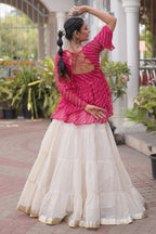 White Cotton Flared Peplum Chaniya Choli with Kachchi Work