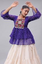 White Cotton Flared Peplum Chaniya Choli with Kachchi Work