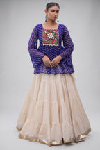 White Cotton Flared Peplum Chaniya Choli with Kachchi Work