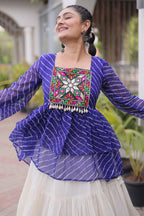 White Cotton Flared Peplum Chaniya Choli with Kachchi Work