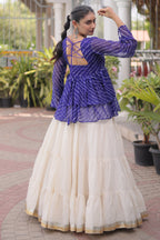White Cotton Flared Peplum Chaniya Choli with Kachchi Work