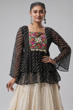 White Cotton Flared Peplum Chaniya Choli with Kachchi Work
