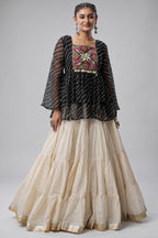 White Cotton Flared Peplum Chaniya Choli with Kachchi Work