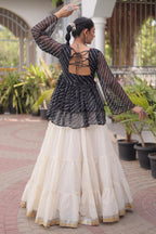 White Cotton Flared Peplum Chaniya Choli with Kachchi Work