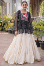 White Cotton Flared Peplum Chaniya Choli with Kachchi Work