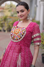 White Cotton Flared Chaniya with Kachchi Work Leheriya Top