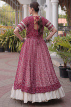 White Cotton Flared Chaniya with Kachchi Work Leheriya Top