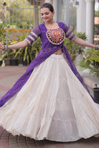 White Cotton Flared Chaniya with Kachchi Work Leheriya Top