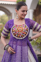 White Cotton Flared Chaniya with Kachchi Work Leheriya Top