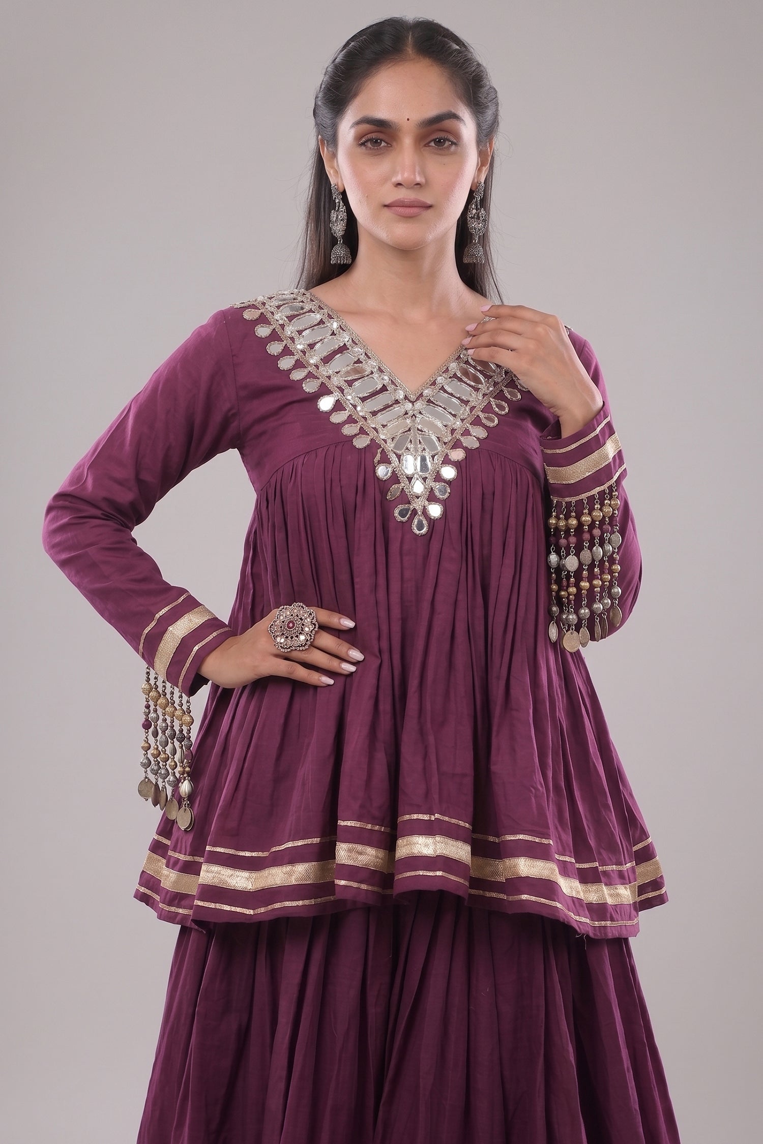 Purple Cotton Mirror Worked Peplum Chaniya Choli Secondary image