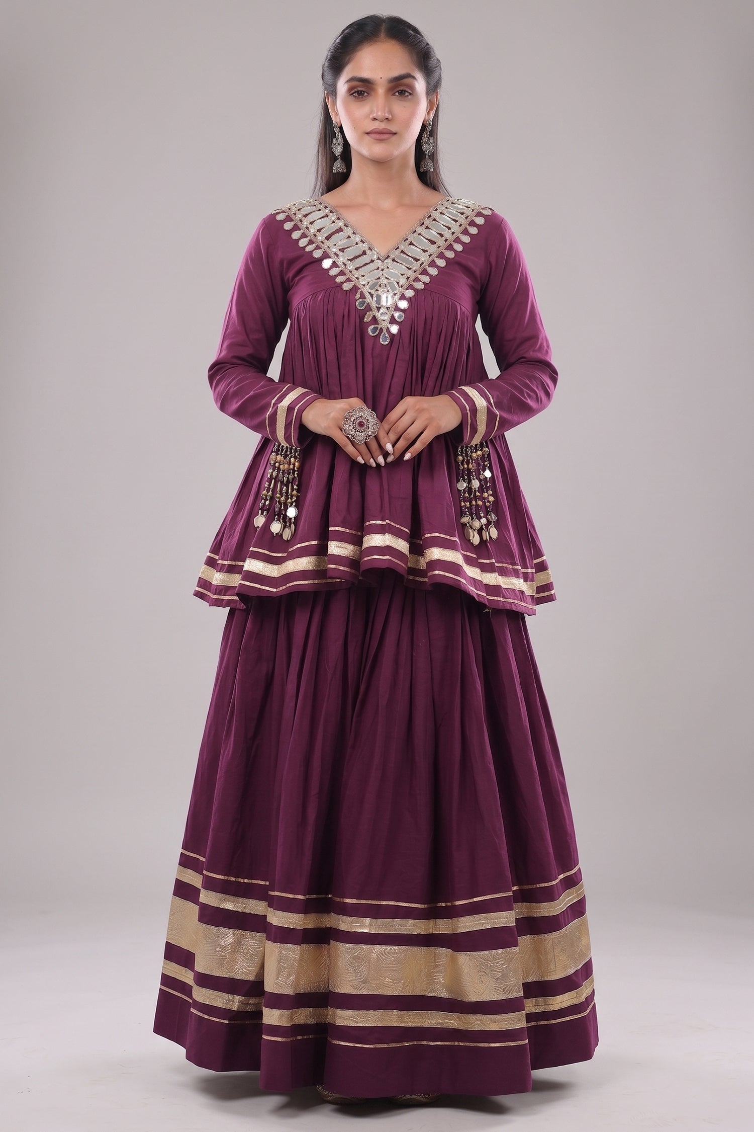 Purple Cotton Mirror Worked Peplum Chaniya Choli Main image