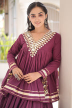 Purple Cotton Mirror Worked Peplum Chaniya Choli