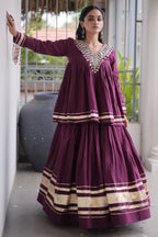 Purple Cotton Mirror Worked Peplum Chaniya Choli