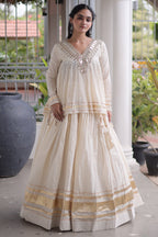 Off White Cotton Mirror Worked Peplum Chaniya Choli