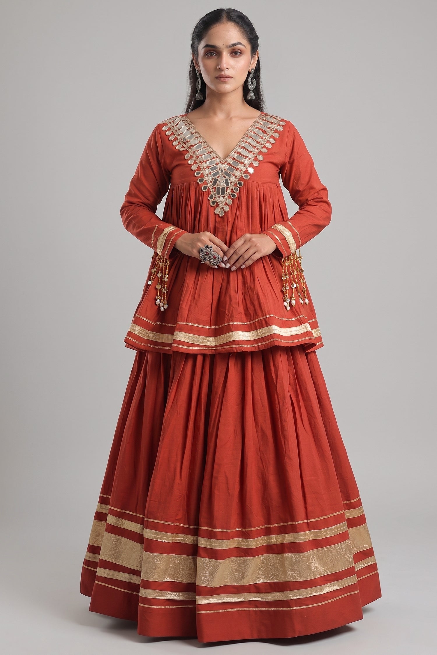 Orange Cotton Mirror Worked Peplum Chaniya Choli Main image