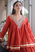 Orange Cotton Mirror Worked Peplum Chaniya Choli