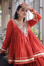 Orange Cotton Mirror Worked Peplum Chaniya Choli