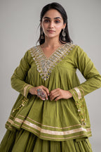 Parrot Green Cotton Mirror Worked Peplum Chaniya Choli