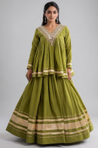 Parrot Green Cotton Mirror Worked Peplum Chaniya Choli