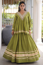 Parrot Green Cotton Mirror Worked Peplum Chaniya Choli