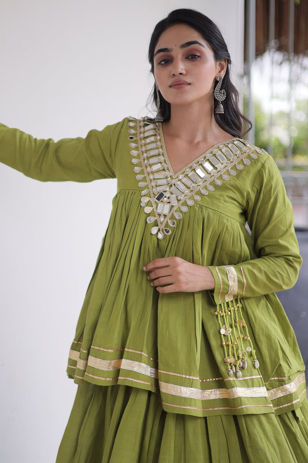 Parrot Green Cotton Mirror Worked Peplum Chaniya Choli