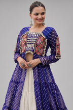 Off White Cotton Chaniya with Leheriya and Kachchi Work Long Top