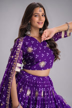 Purple Georgette Printed Lehenga with Sequin Work