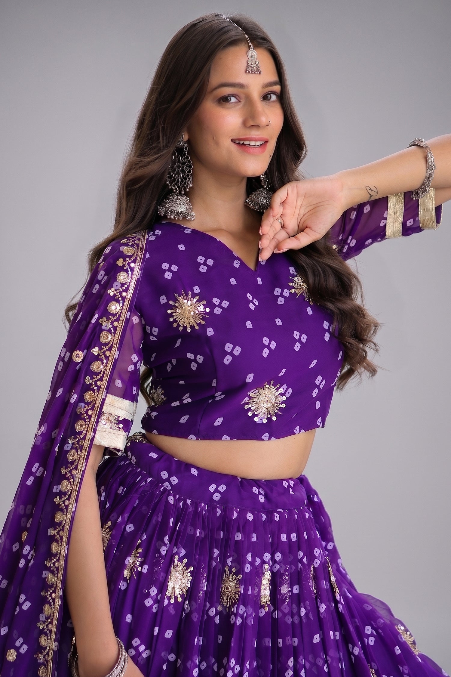 Purple Georgette Printed Lehenga with Sequin Work