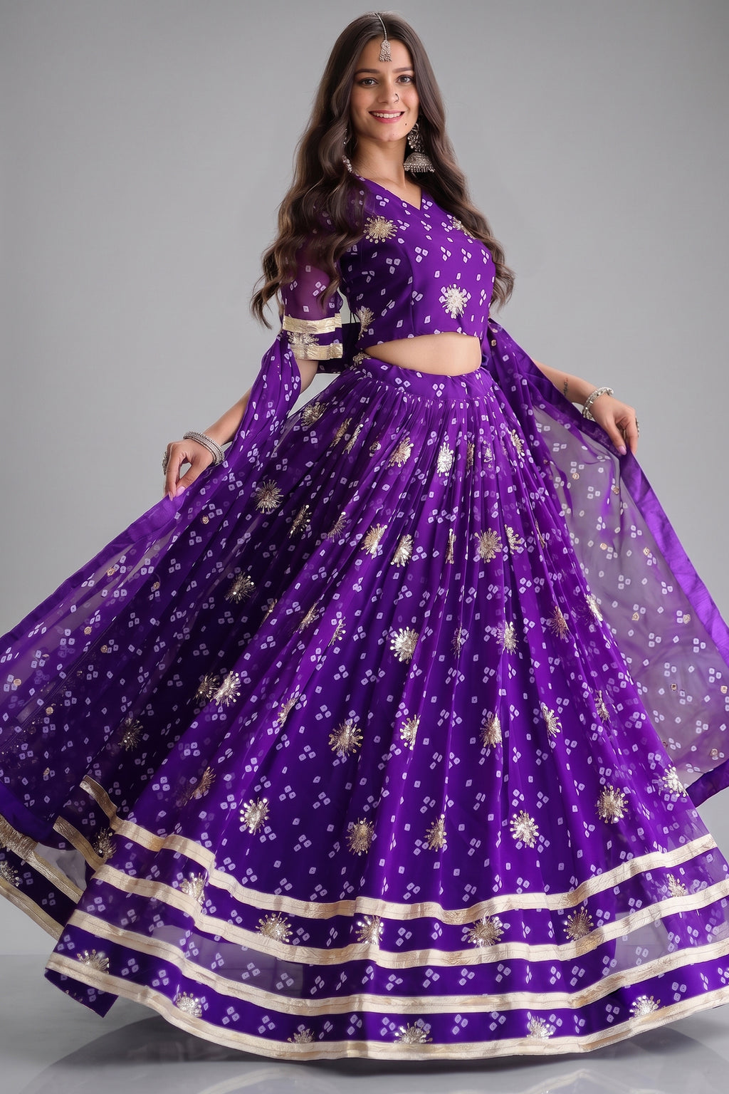 Purple Georgette Printed Lehenga with Sequin Work