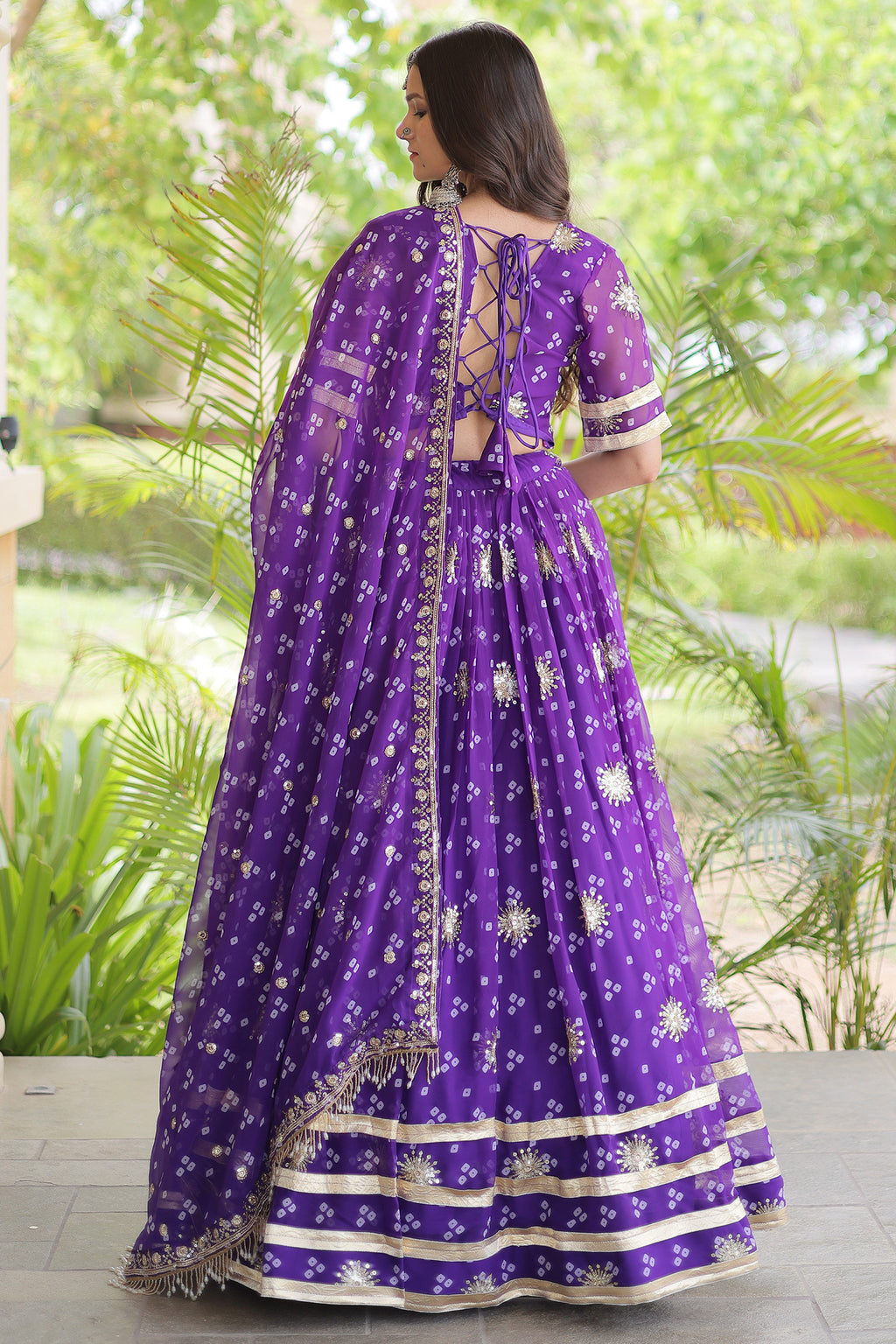 Purple Georgette Printed Lehenga with Sequin Work