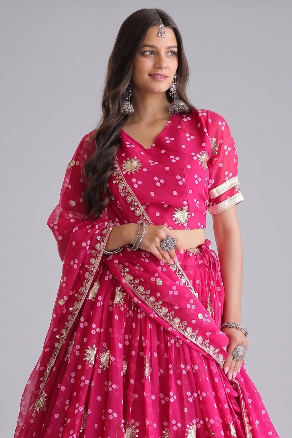 Pink Georgette Printed Lehenga with Sequin Work