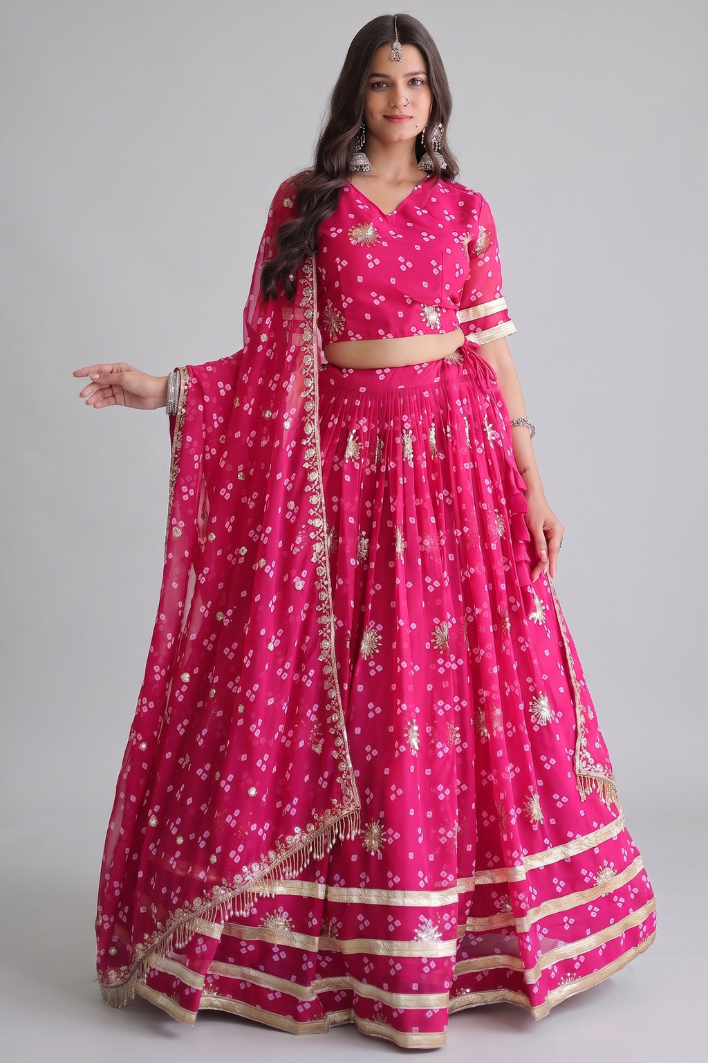 Pink Georgette Printed Lehenga with Sequin Work