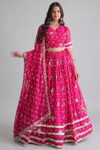 Pink Georgette Printed Lehenga with Sequin Work