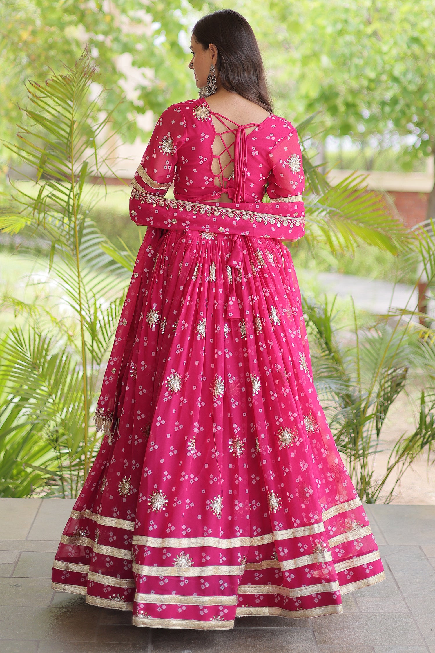 Pink Georgette Printed Lehenga with Sequin Work