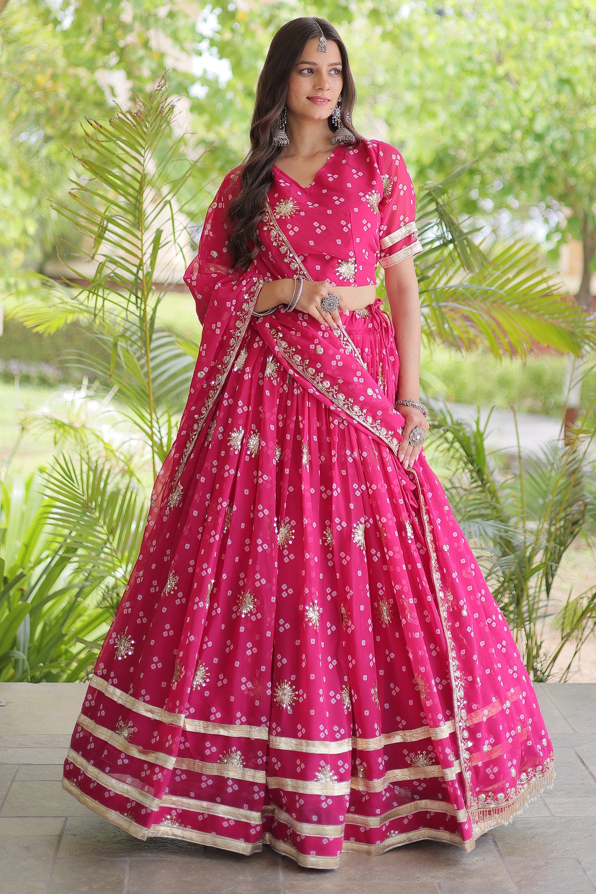 Pink Georgette Printed Lehenga with Sequin Work
