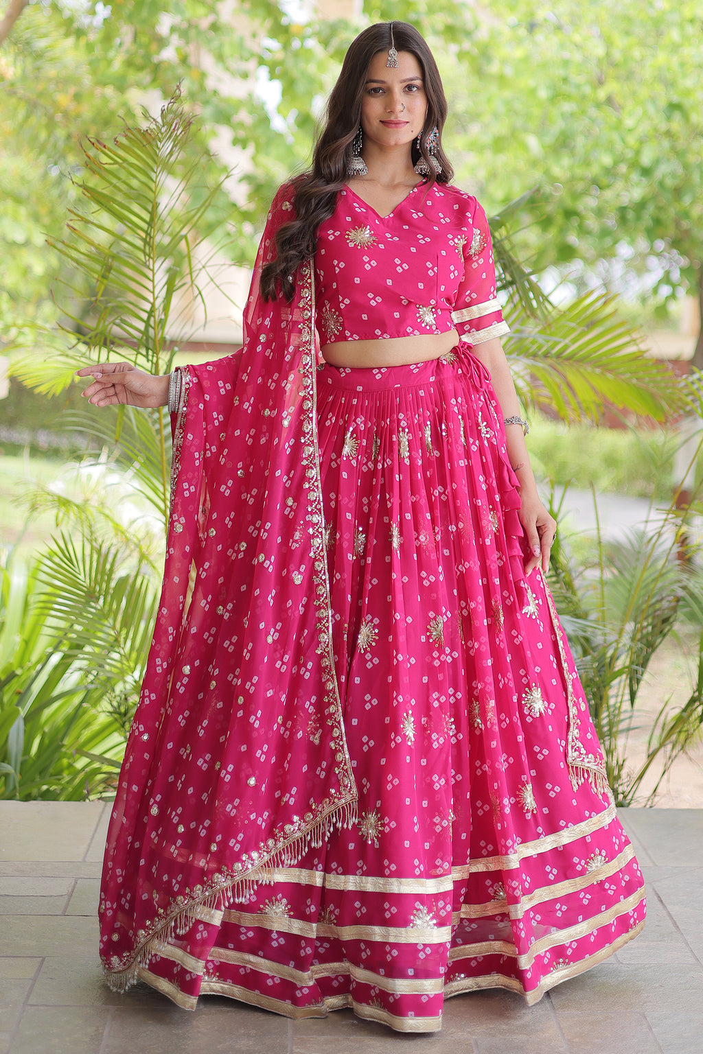 Pink Georgette Printed Lehenga with Sequin Work
