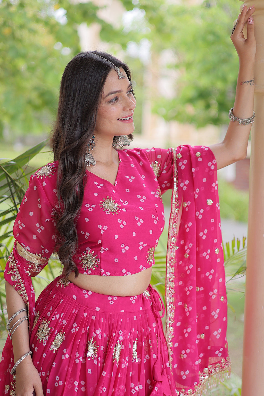 Pink Georgette Printed Lehenga with Sequin Work
