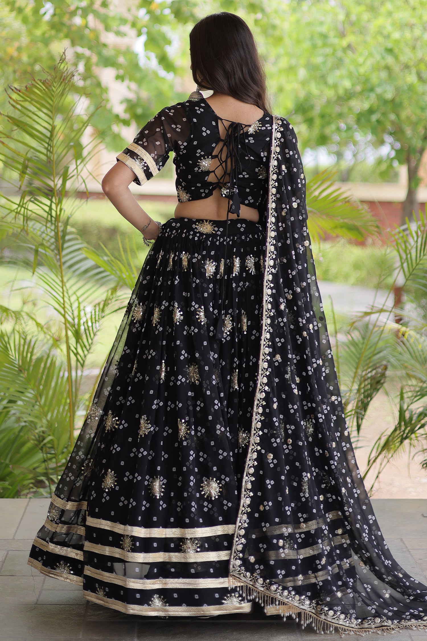 Black Georgette Printed Lehenga with Sequin Work